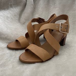 Nude Leather Chunky Mid-Heel Sandals